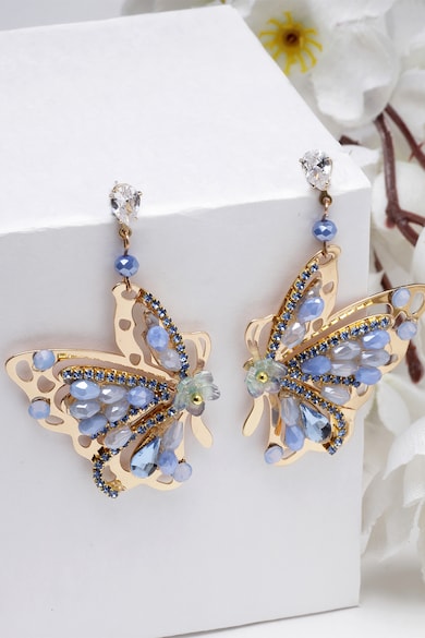 AVANT-GARDE PARIS 18 karátos pillangó alakú fülbevaló kristályokkal és gyöngyökkel női