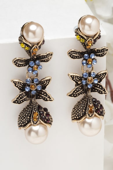 AVANT-GARDE PARIS Lógós fülbevaló gyöngyökkel és kristályokkal női