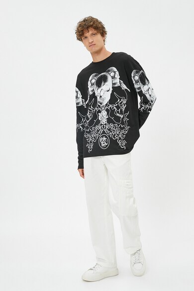 KOTON Пуловер с овално деколте и фигурална шарка Мъже