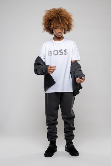 BOSS Kidswear Cipzáros logós pulóver kapucnival Fiú