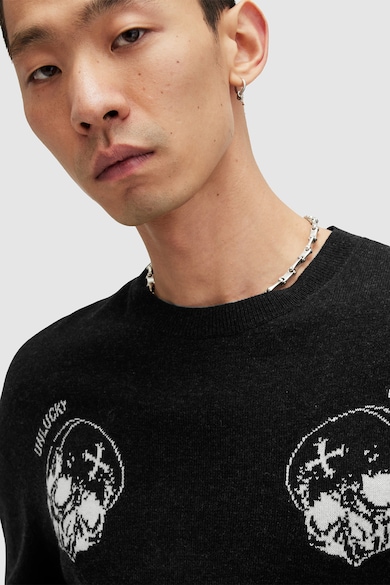 AllSaints Пуловер Smile с вълна с лого и фигурален десен Мъже