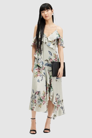 AllSaints Rochie asimetrica cu volane si model floral Femei