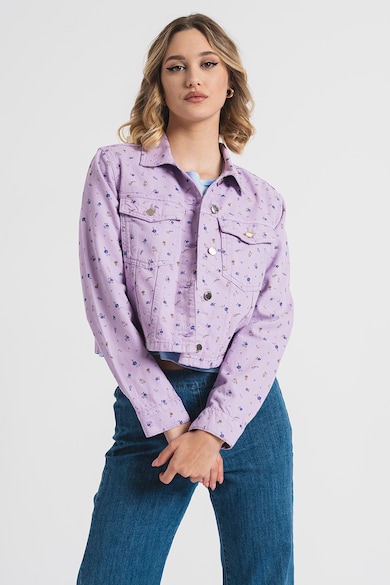 United Colors of Benetton Jacheta crop din denim cu imprimeu floral Femei