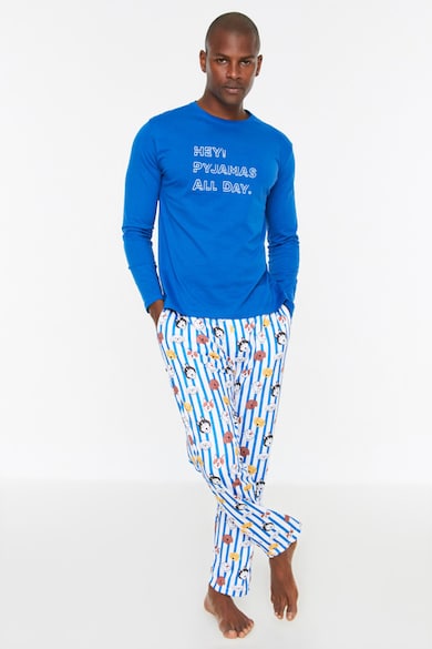 Trendyol Дълга пижама с десениран панталон Мъже