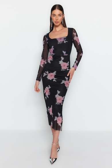 Trendyol Rochie midi cu decolteu patrat si imprimeu floral Femei