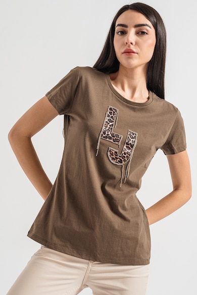 Liu Jo Памучна тениска с декоративни камъни и лого Жени