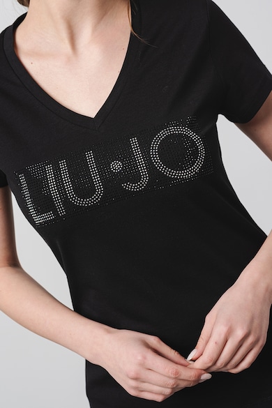 Liu Jo Памучна тениска с шпиц и лого Жени