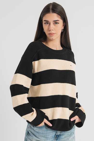 Tommy Hilfiger Organikuspamut tartalmú laza fazonú csíkos pulóver női