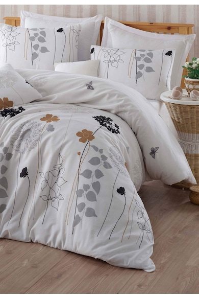 Leunelle Set de pat alb cu imprimeu floral maro cu gri Atlantis 160X220-50X70 Femei