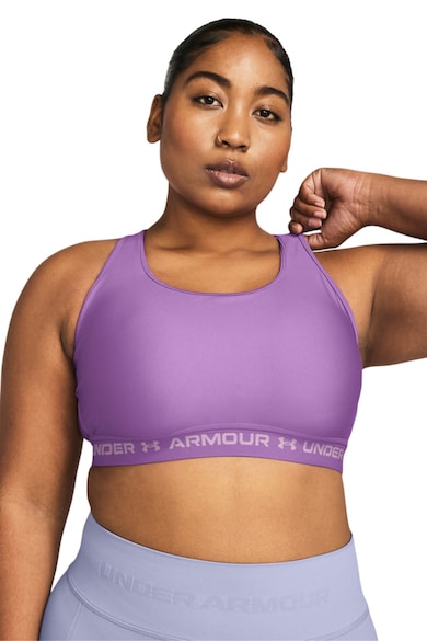 Under Armour Bustiera cu sustinere medie si banda logo, pentru fitness Femei