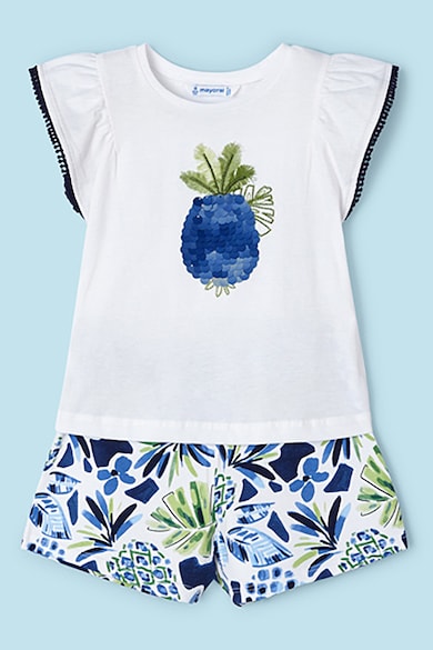 Mayoral Set de bluza de bumbac cu model tropical si pantaloni scurti - 2 piese Fete