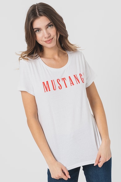 Mustang Tricou cu imprimeu logo si decolteu rotund Femei