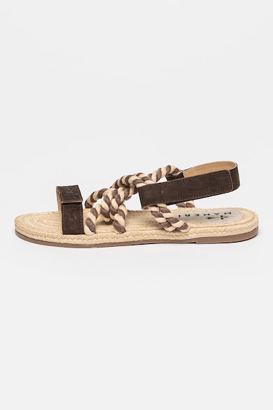 Sandale slingback cu insertii de piele intoarsa - Maro inchis