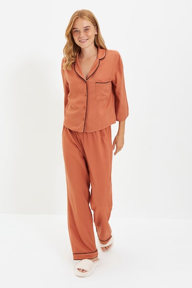 Trendyol Hosszú pizsama kontrasztos részletekkel női