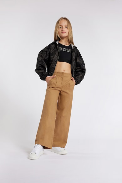 BOSS Kidswear Bő szárú pamuttartalmú nadrág Lány