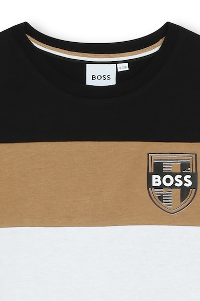 BOSS Kidswear Памучна тениска с цветен блок Момчета