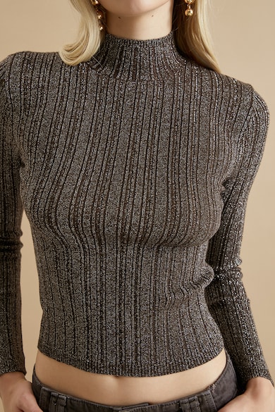 KOTON Crop pulóver bordázott dizájnnal női