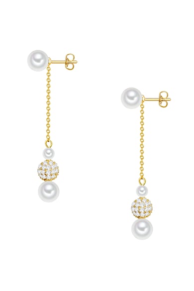 Lulu & Jane Обеци с 14К златно покритие със синтетични перли и циркони Жени