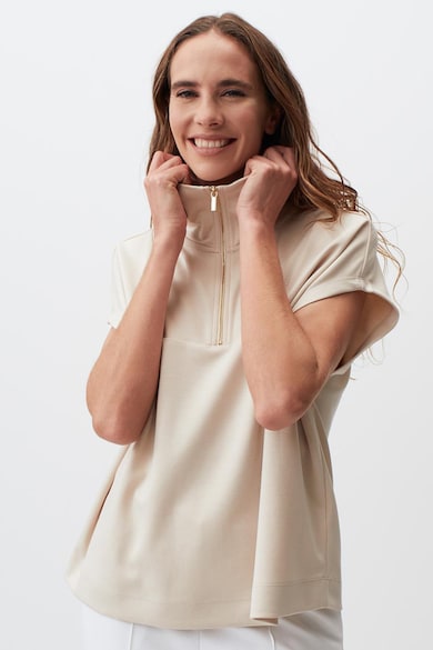JIMMY KEY Modáltartalmú póló cipzáros hasítékkal és rövid ujjakkal női