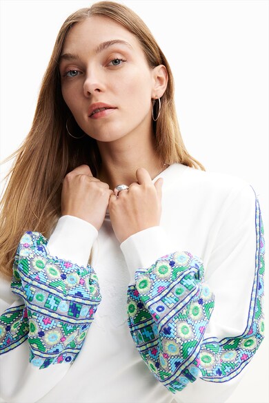 DESIGUAL Блуза с овално деколте и етно бродерия Жени