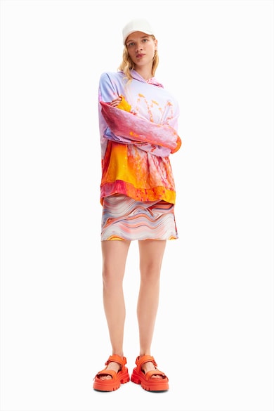 DESIGUAL Ejtett ujjú batikolt mintás pulóver kapucnival női