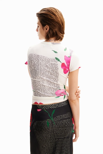 DESIGUAL Tricou cu model text si floral Femei