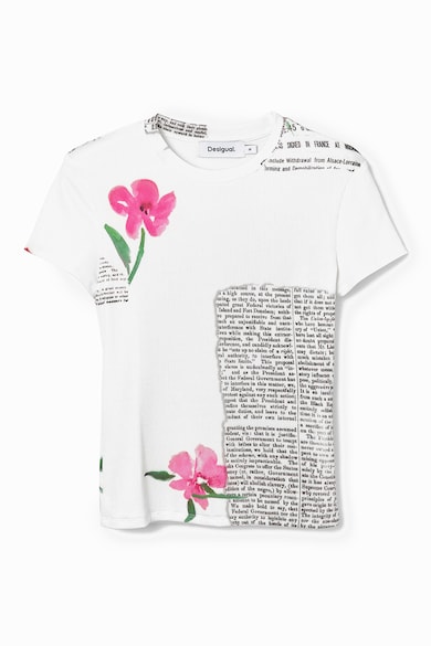 DESIGUAL Tricou cu model text si floral Femei