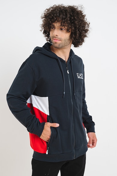 EA7 Colorblock dizájnú cipzáros pulóver kapucnival férfi
