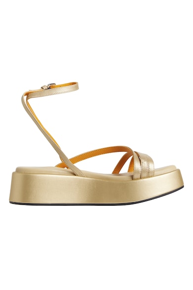 Tommy Hilfiger Sandale wedge de piele cu aspect metalizat Femei