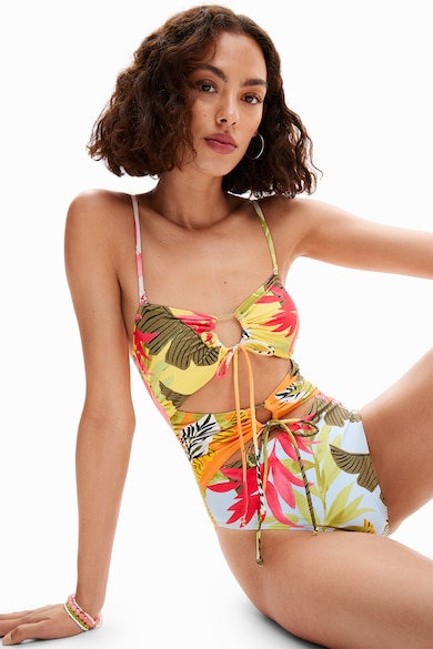 DESIGUAL Costum de baie cu imprimeu tropical si decupaje Femei