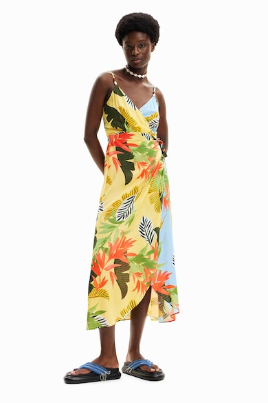 DESIGUAL Rochie de plaja cu imprimeu tropical si model petrecut Femei