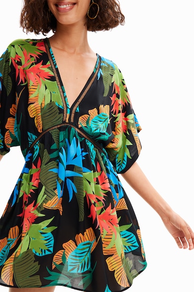 DESIGUAL Rochie de plaja cu imprimeu tropical si decolteu in V Femei