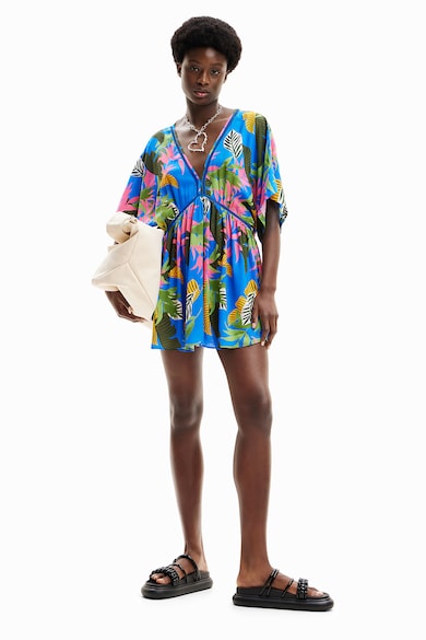 DESIGUAL Rochie de plaja cu imprimeu tropical si decolteu in V Femei