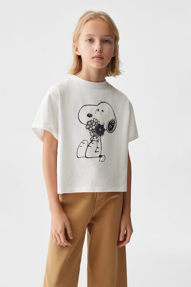 Mango Snoopy kutya mintás póló virágos rátétekkel Lány