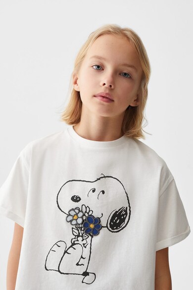 Mango Snoopy kutya mintás póló virágos rátétekkel Lány