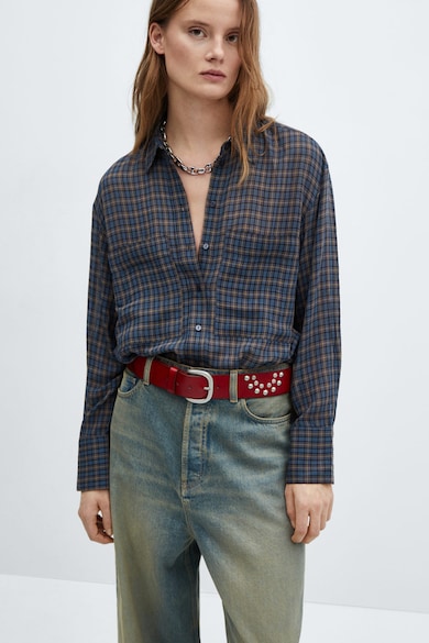 Mango Bő fazonú gyapjútartalmú ing kockás mintával női