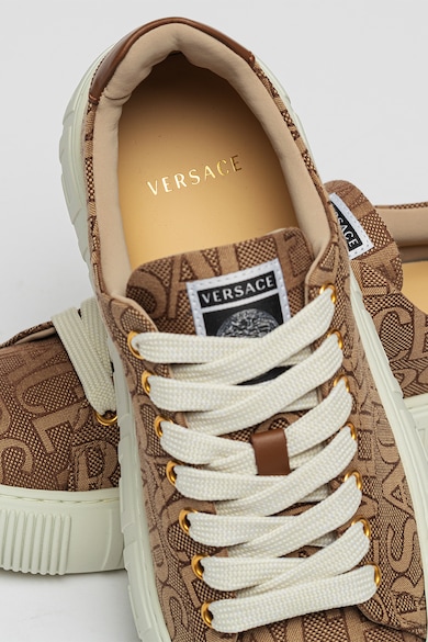 Versace Pantofi sport de piele si jacquard cu logo Femei