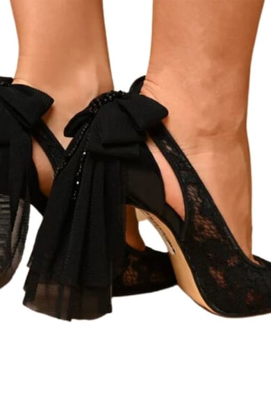 YONCY Дантелени обувки с ток стилето и панделки Жени