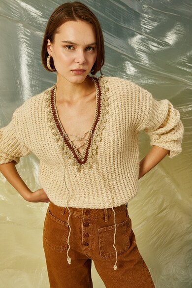 KOTON Vastag kötésmintájú gyapjútartalmú pulóver női