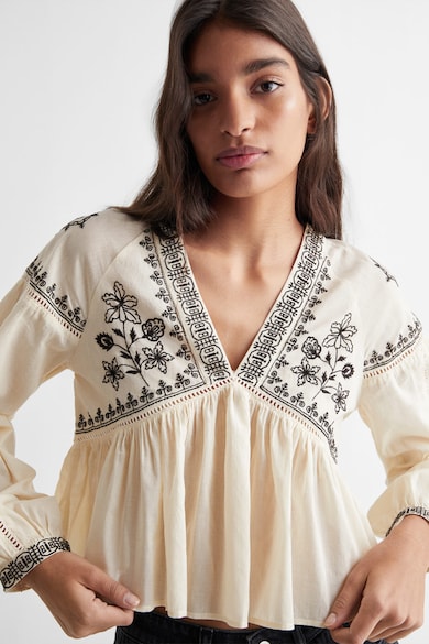 Mango Къса памучна блуза с етно мотиви Момичета