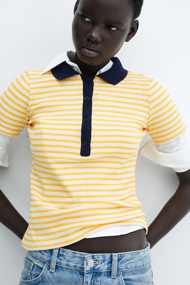 Mango Almond galléros póló csíkos mintával női