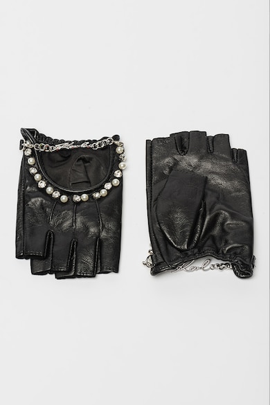 Karl Lagerfeld Ujjatlan bőrkesztyű gyöngyökkel és kristályokkal díszítve női