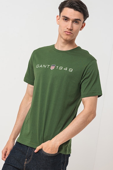 Gant Tricou din bumbac cu decolteu la baza gatului si imprimeu logo Barbati
