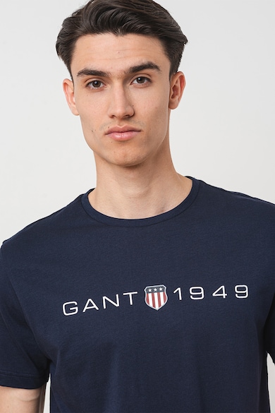 Gant Tricou din bumbac cu decolteu la baza gatului si imprimeu logo Barbati