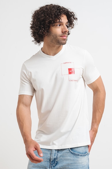 ARMANI EXCHANGE Памучна тениска с шпиц и лого Мъже