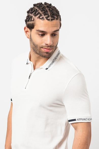 ARMANI EXCHANGE Памучна тениска с яка и къс цип Мъже