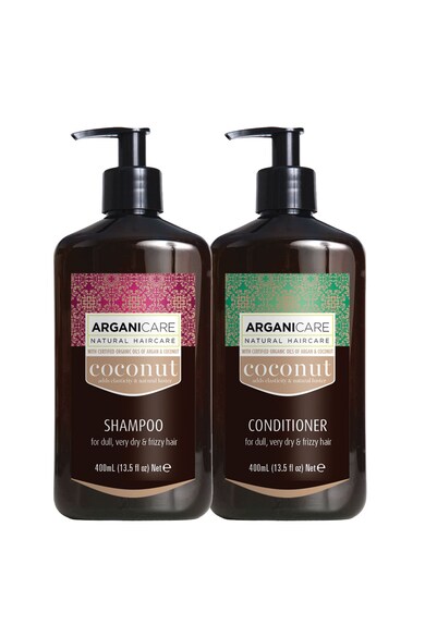 Arganicare Set Sampon & Balsam cu Ulei de Cocos si Ulei de Argan, pentru par tern, foarte uscat sau frizzy,  400 ml x2 Femei