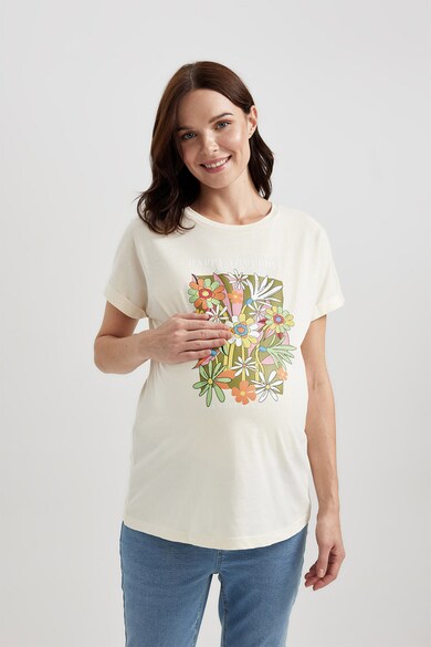 DeFacto Tricou cu decolteu la baza gatului si model floral Femei