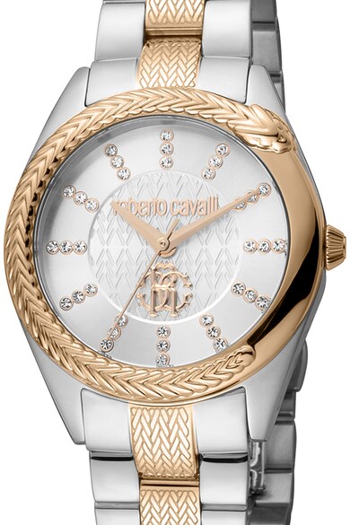 Roberto Cavalli Двуцветен часовник от неръждаема стомана с лого Жени