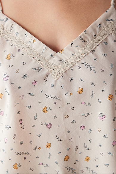 Penti Pijama cu imprimeu floral si garnituri crosetate din dantela Femei